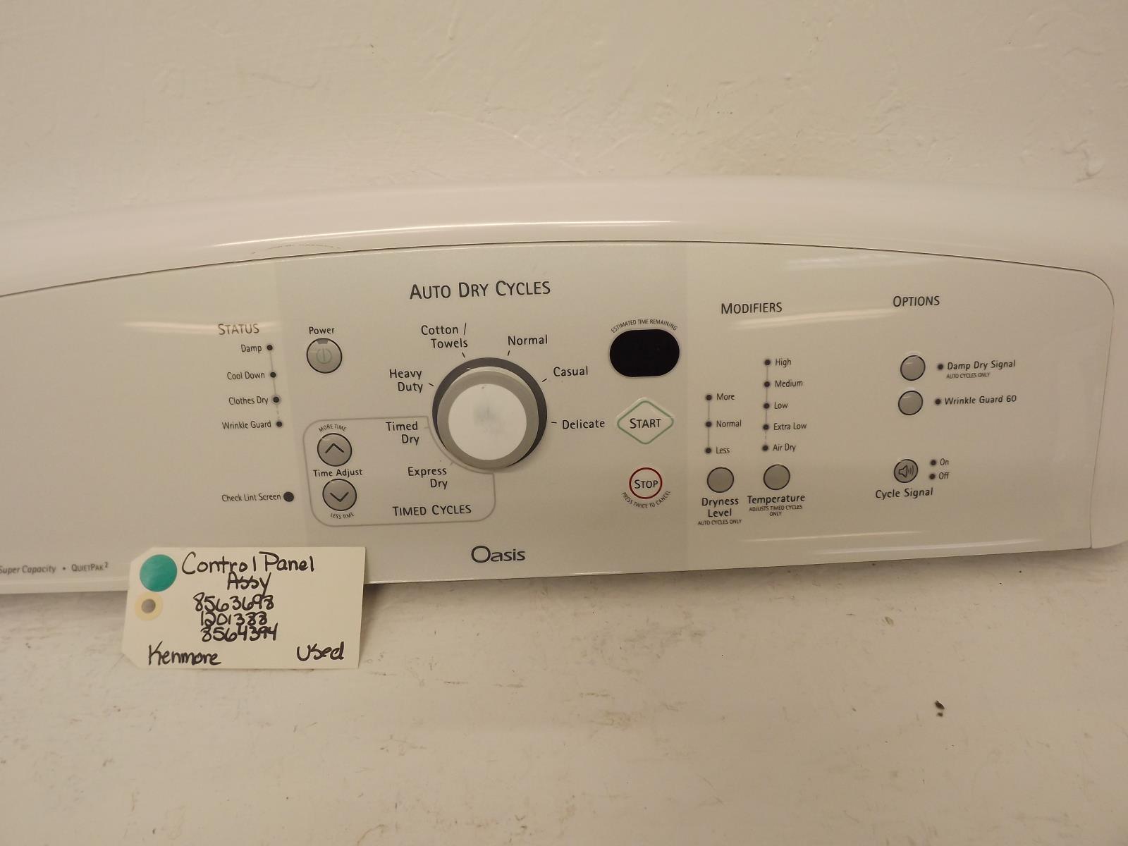 Kenmore Dryer 8563698 1201388 8564394 Control Panel Assy Used Kenmore Dryer 8563698 1201388 8564394 Control Panel Assy Used
